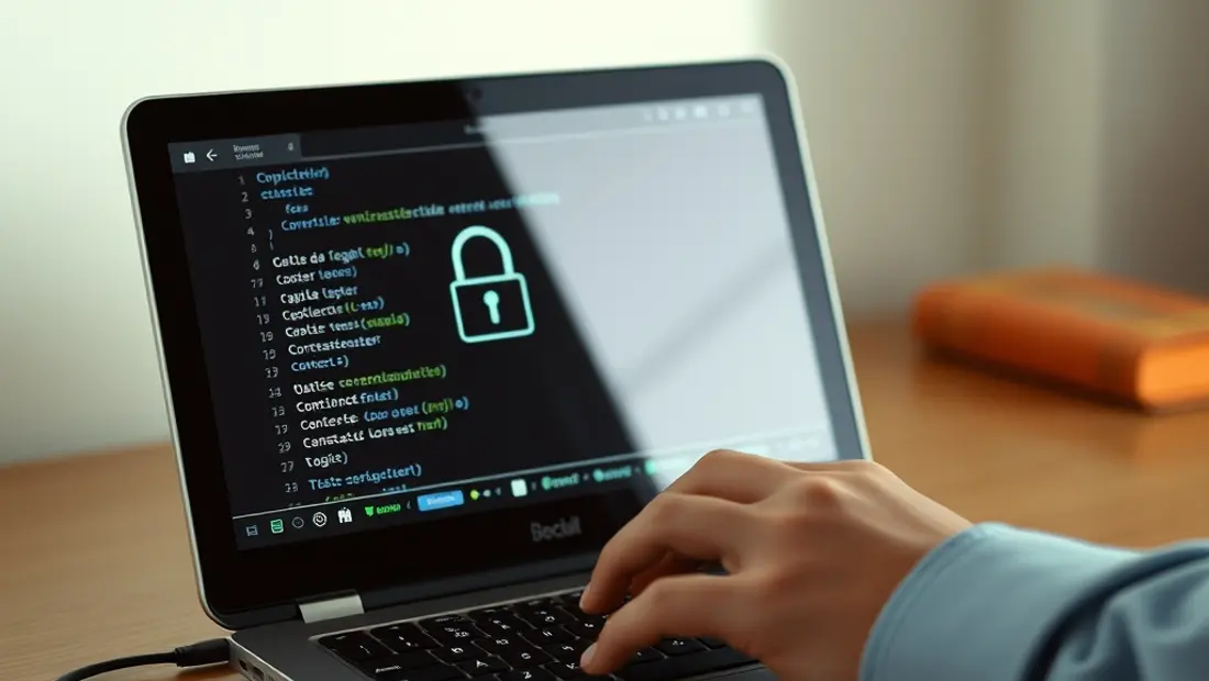 Ein Laptop mit einem gesicherten Bildschirm und einem verschlüsselten Tastatur.