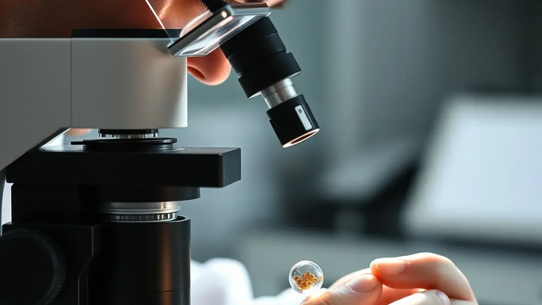 Wissenschaftler untersucht ein Proben unter einem Mikroskop