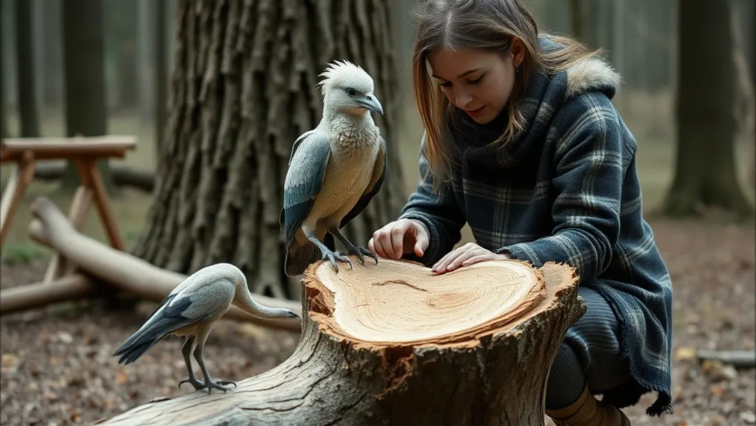 Frau schlägt Holz mit einem Hammer
